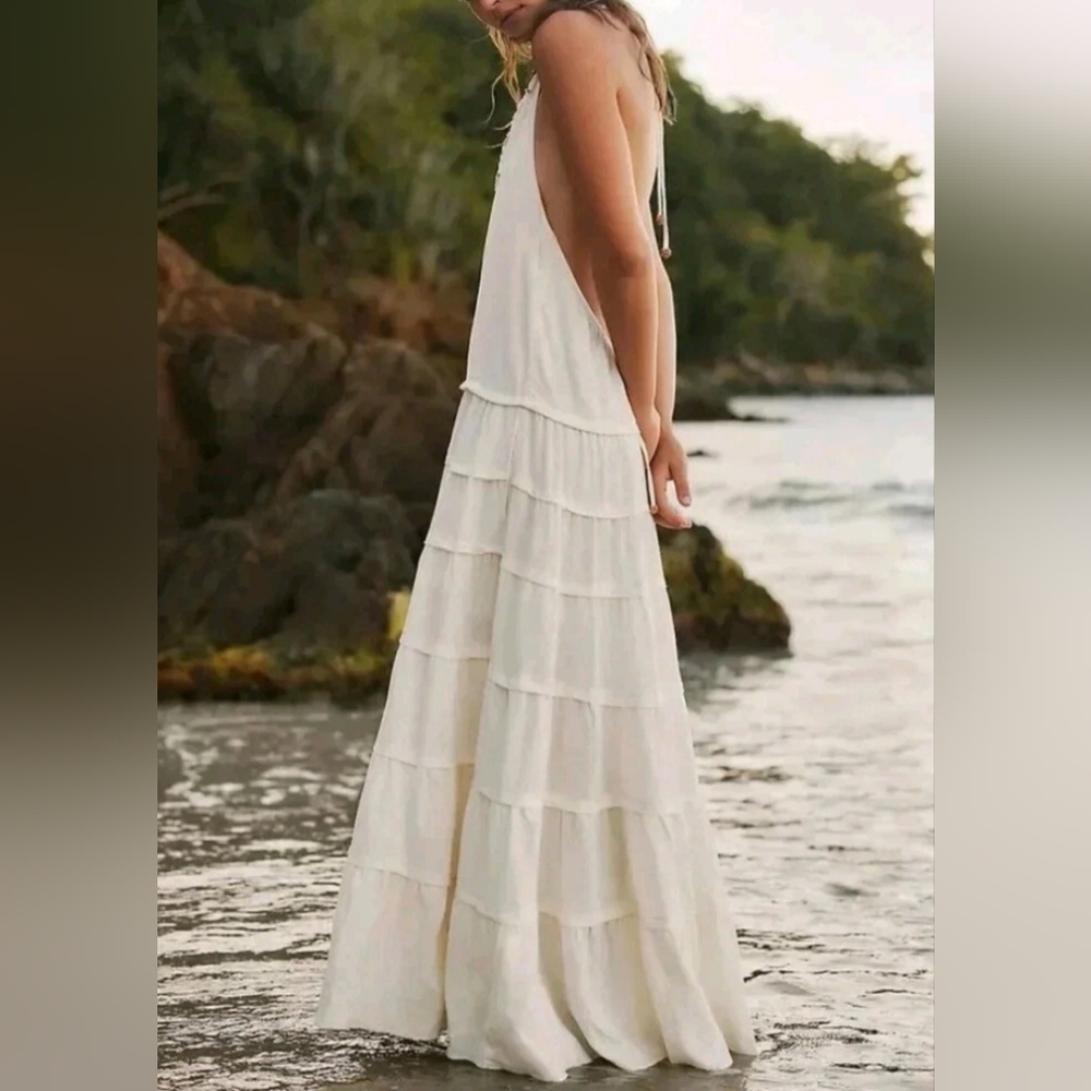 NWT Free People Somewhere Sunny Drop Waist Maxi Dress in White Swan